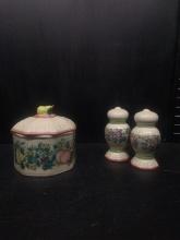 Avon Octagonal Dresser Dish with Hand Painted salt and pepper shakers