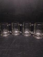 Collection 4 Glass Mugs with Etched Boat Motif