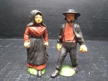Pair Hand painted Cast Iron Amish Figures-Man & woman