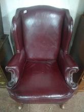 Leather Wingback Chair w/ Queen Anne Feet