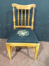 Antique Maple Side Chair w/ Needlepoint Seat