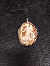 Jewelry-Antique Cameo Brooch-Lady with Staff