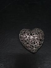 Jewelry-Open Filigree Silver-Tone Heart Pin