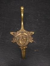 Brass Coat Hook with Face Figural Design