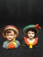 (2) Hand painted Occupied Japan Figural Head Planters (x2)