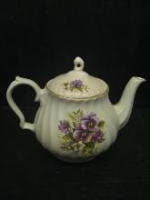 Hand painted Teapot with Purple Pansies