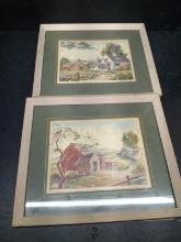 (2) Framed and Matted Watercolors-Vermont Farm & Old Apple Tree signed George Kirby (x2)