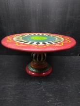 Hand painted Wooden Pedestal Cake Plate