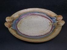 NC Pottery Oval Platter with Seashell Handles