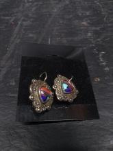 Navajo Sterling Silver Gemstone Heart Earrings