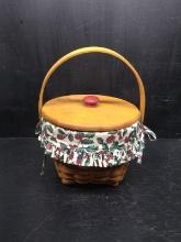 Longaberger Handle Basket with Fabric Liner & Lid