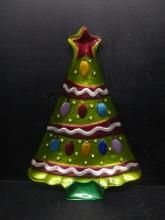 Hand painted Glass Christmas Tree Serving Dish