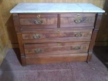 Antique Victorian Marble Top Burled Walnut Chest 2/2
