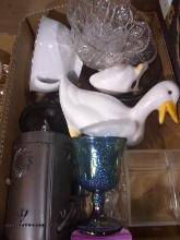 BL-Assorted Glassware, Ducks, Punched Tin Art