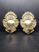 Pair Pressed Brass Candle Wall Sconce