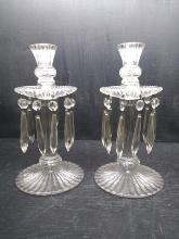Pair Vintage Candlesticks with Prisms