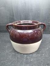 Vintage Brown and White Double Handle Bean Pot