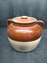 Vintage Brown and White #4 Crown Double Handle Bean Pot