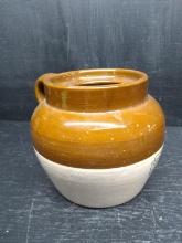 Brown and White Pottery Single Handle Bean Pot