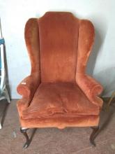 Upholstered Wingback Chair with Rust Velveteen Fabric with Queen Anne Legs