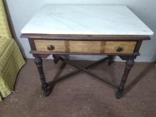 Antique Single Drawer Marble Top Table
