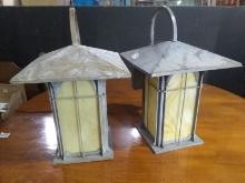 (2) Contemporary Slag Glass Outdoor Lantern Fixtures (x2)