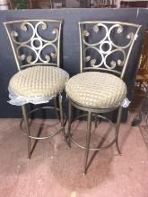 Pair Contemporary Metal and Upholstered Barstools