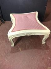 Painted French Inspired Ottoman with Carved Rose Detail