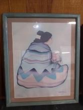 Artwork-Framed and Matted South Western Art Print-Native Amer Lady with Pot signed Hannah Martin