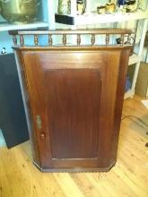 Mahogany Hanging Corner Cabinet with Top Rail and Gingerbread Trim