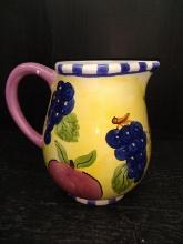 Contemporary Ceramic Pitcher with Fruit Motif