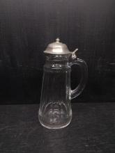 Pressed Glass Syrup Pitcher with Aluminum Lid and Glass Spout