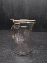 Etched Glass Syrup Pitcher with Aluminum Glass