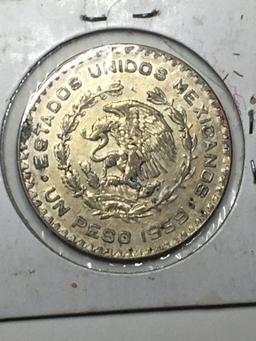 1959 Mexican Silver Dollar Un Peso