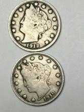 1910 & 1912 Liberty Nickels
