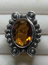 .925 Gorgeous Detailed Large Detailed Golden Topaz Ring Size 6