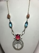 .925 Stamp 20" Gorgeous Bi Color Multi Color Stone Detailed Necklace