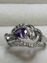 .925 A A A Exquisite Handset White Topaz And Amethyst Sz 8 Ring *see Matching Pendant*