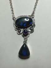 .925 22" Gorgeous Top Quality Handmade Labraorite Necklace Blue Fire 2 Stone