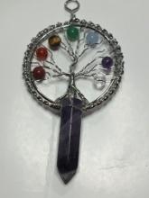 .925 Plate 4" Large Amethyst Tree Of Life Multi Gemstone Handwired Pendant 