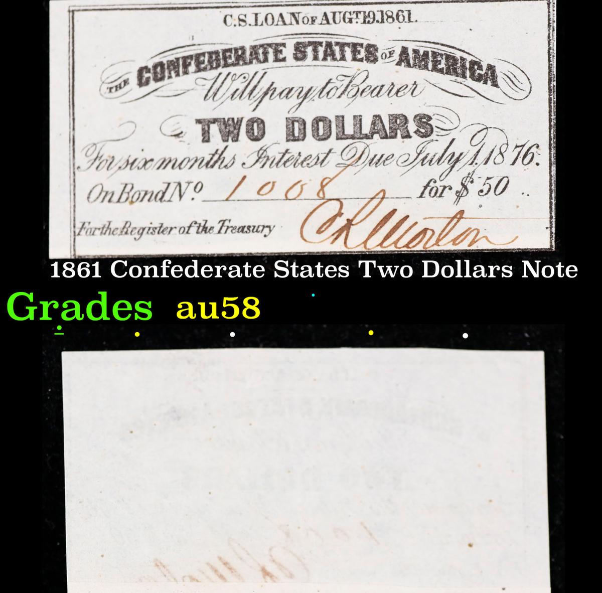 1861 Confederate States Two Dollars Note Grades Choice AU/BU Slider