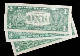 Complete Set of 3 1957 Silver Certificates, One Each of 1957, 1957A, 1957B, AU/CU $1 Blue Seal Silve