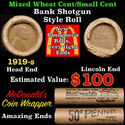 Lincoln Wheat Cent 1c Mixed Roll Orig Brandt McDonalds Wrapper, 1919-s end, Wheat other end