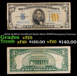 1934A $5 Silver Certificate North Africa WWII Emergency Currency Grades vf+