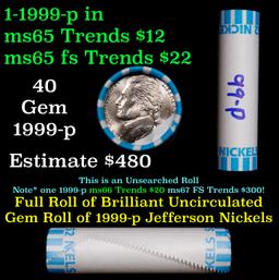 BU Shotgun Jefferson 5c roll, 1999-p 40 pcs Bank $2 Nickel Wrapper
