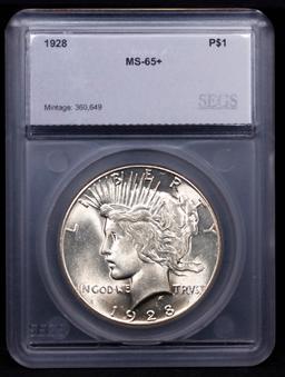 ***Auction Highlight*** 1928-p Peace Dollar Near Top Pop! $1 Graded ms65+ BY SEGS (fc)