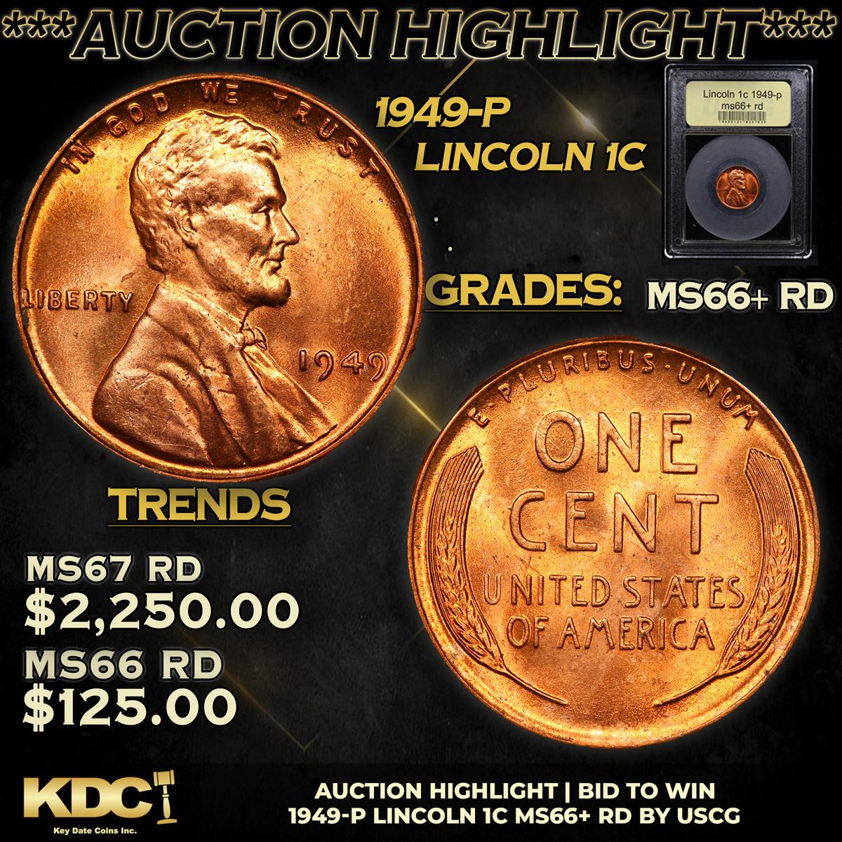 ***Auction Highlight*** 1949-p Lincoln Cent 1c Grades GEM++ RD (fc)