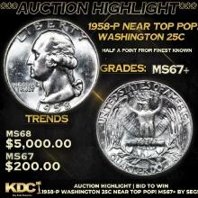***Auction Highlight*** 1958-p Washington Quarter Near Top Pop! 25c Graded ms67+ By SEGS (fc)