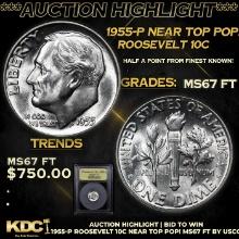 ***Auction Highlight*** 1955-p Roosevelt Dime Near Top Pop! 10c Graded Gem+++ FT By USCG (fc)