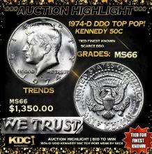 ***Auction Highlight*** 1974-d DDO Kennedy Half Dollar TOP POP! 50c Graded ms66 By SEGS (fc)